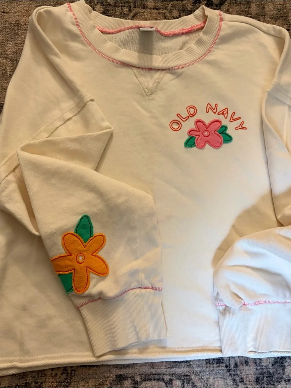 Old Navy Cream Sweatshirt with Pink Trim